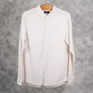 A.P.C. White and Cream Striped Casual Button Down Shirt